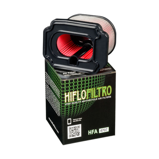HIFLOFILTRO HFA4707 air filter for high performance engines, showing a clean, rectangular engine air filter element.