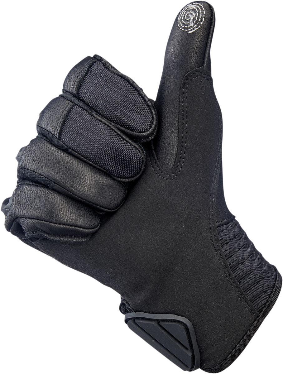 Bill's Exhausts BILTWELL Bridgeport Black Out Gloves in 2XL, showing durable black motorcycle gloves with textured palms and adjustable straps.