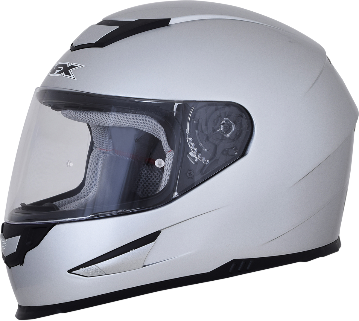 Silver AFX FX-99 motorcycle helmet in large size featuring a sleek design and clear visor, by Bill's Exhausts.