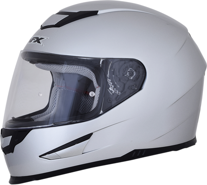 Silver AFX FX-99 motorcycle helmet in large size featuring a sleek design and clear visor, by Bill's Exhausts.