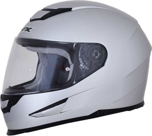 Silver AFX FX-99 helmet in XL size with aerodynamic design, featuring a clear visor and ventilation vents for motorcycle riding.