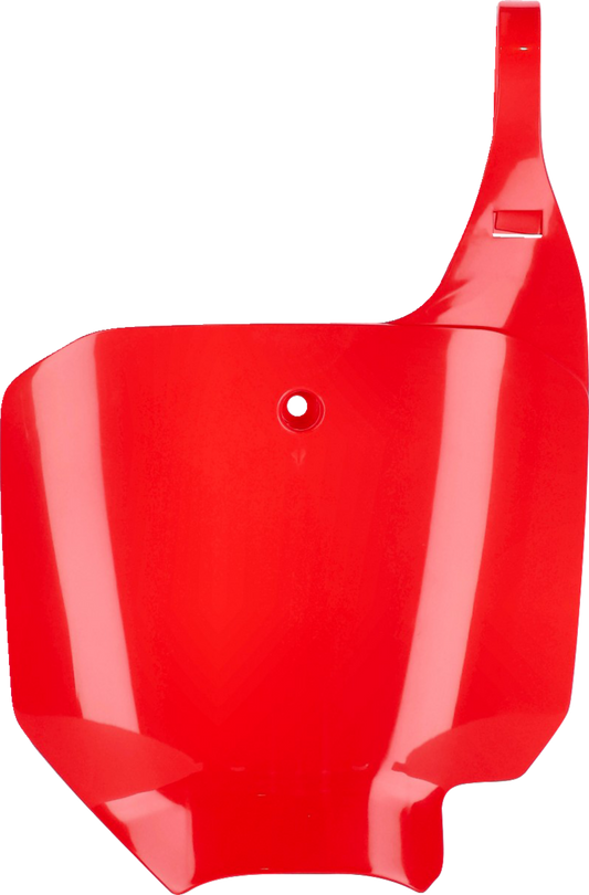 Acerbis front number plate for CRF150R motocross bike in red, compatible with 2007-2023 models, mounted on bike body.