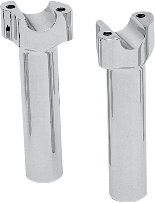 Chrome Buffalo Billet Aluminum Handlebar Risers by Drag Specialties, 6-inch motorcycle handlebar risers with a polished finish.