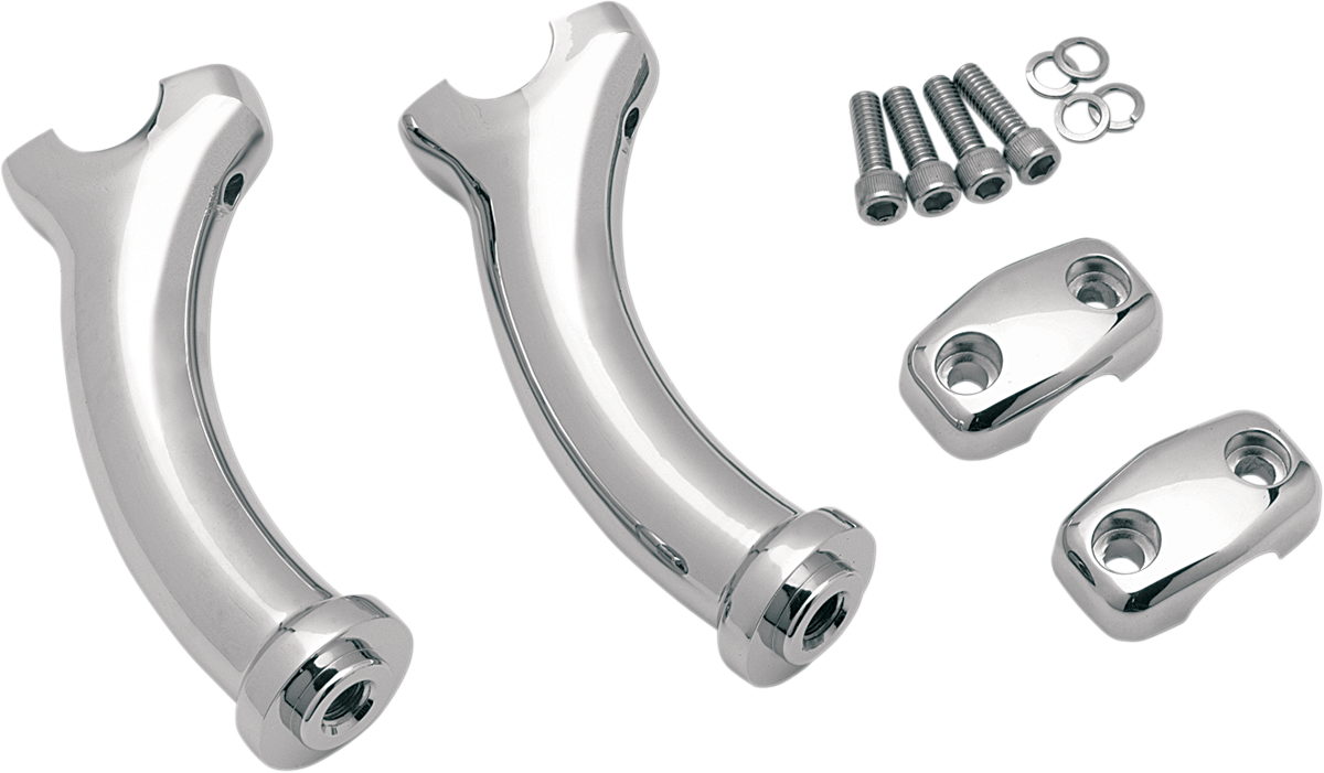 Drag Specialties 5-1/2 inch Deuce style handlebar risers on a motorcycle handlebar for improved comfort and style.