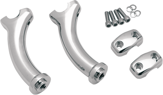 Drag Specialties 5-1/2 inch Deuce style handlebar risers on a motorcycle handlebar for improved comfort and style.
