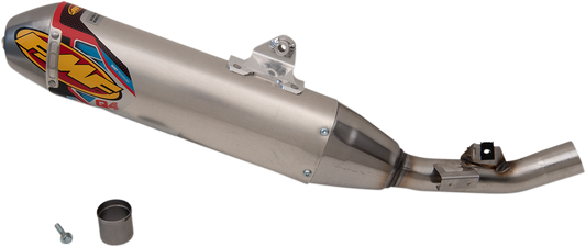 FMF Q4 HEX motorcycle muffler, high-performance exhaust system with sleek design, shown in the image.