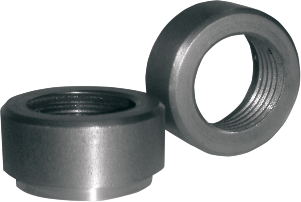 Drag Specialties weld-in O2 bungs, 18 mm straight, for motorcycle exhaust systems, shown in the image.