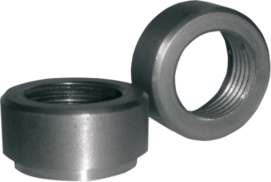 Drag Specialties weld-in O2 bungs, 18 mm straight, for motorcycle exhaust systems, shown in the image.