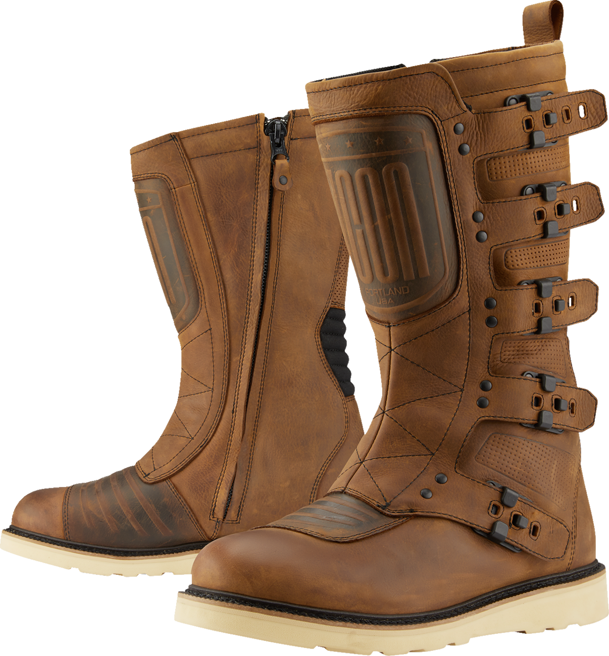 ICON Elsinore 2™ CE boots in brown, size 11, by Bill's Exhausts, featuring sturdy design and rugged leather construction.