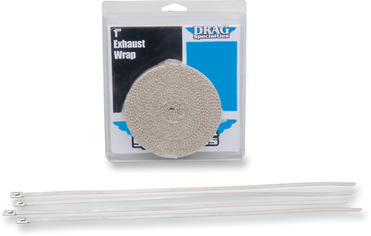 Drag Specialties 525-2002 tan exhaust heat wrap kit with ties, 1 inch by 25 feet, for motorcycle exhaust systems.