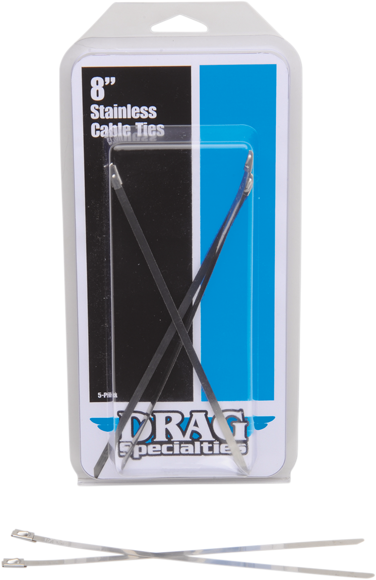 DRAG SPECIALTIES stainless steel 8-inch tie wraps, durable cable ties for motorcycle and auto wiring, part #304-0508-D