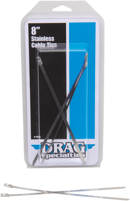 DRAG SPECIALTIES stainless steel 8-inch tie wraps, durable cable ties for motorcycle and auto wiring, part #304-0508-D
