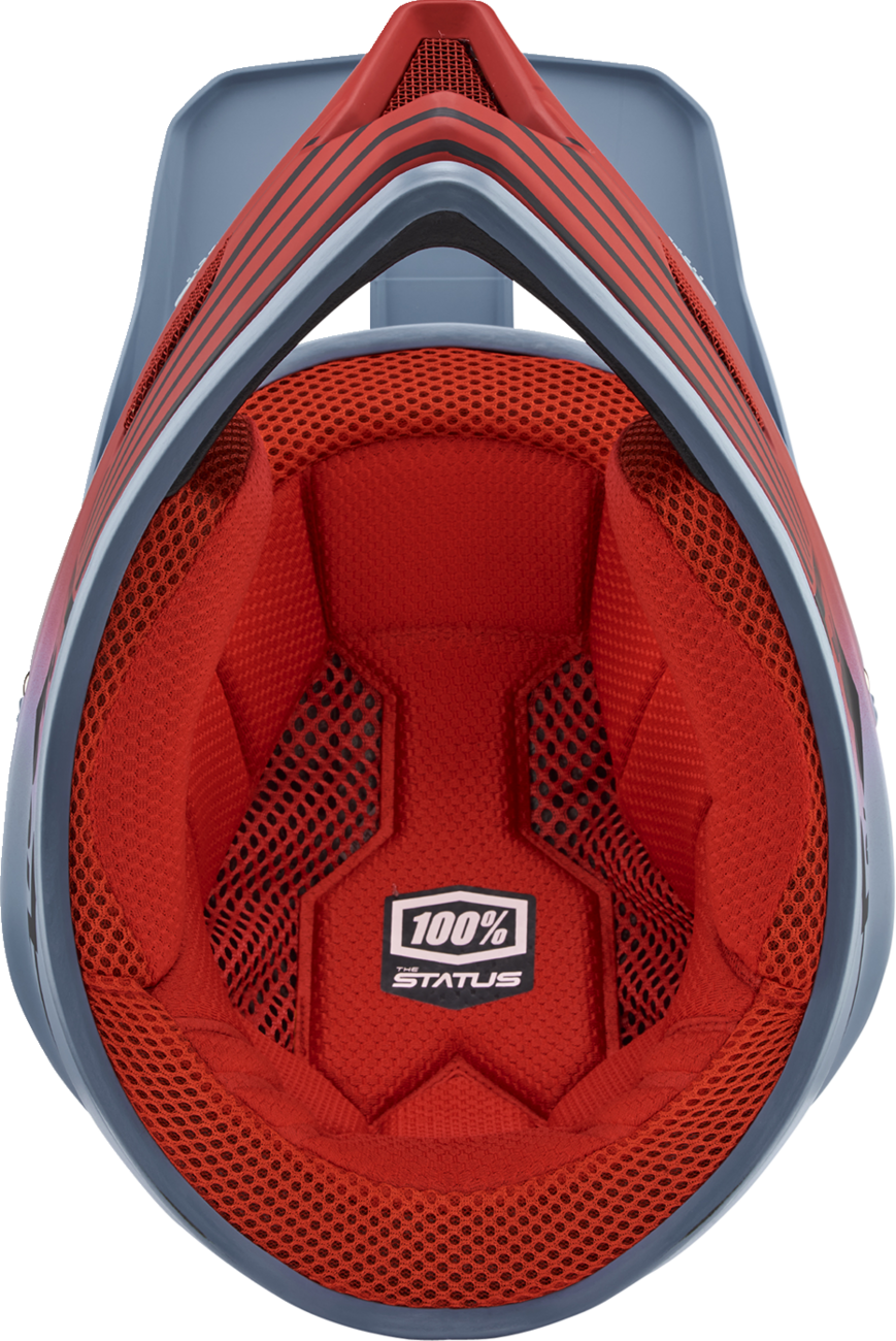 Gray Caltec 100% Status bicycle helmet in small size with aerodynamic vents and adjustable straps, designed for safety and comfort.