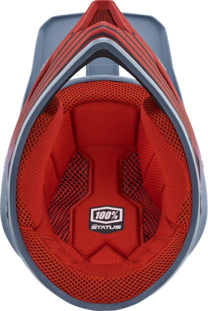 Gray Caltec 100% Status bicycle helmet in small size with aerodynamic vents and adjustable straps, designed for safety and comfort.