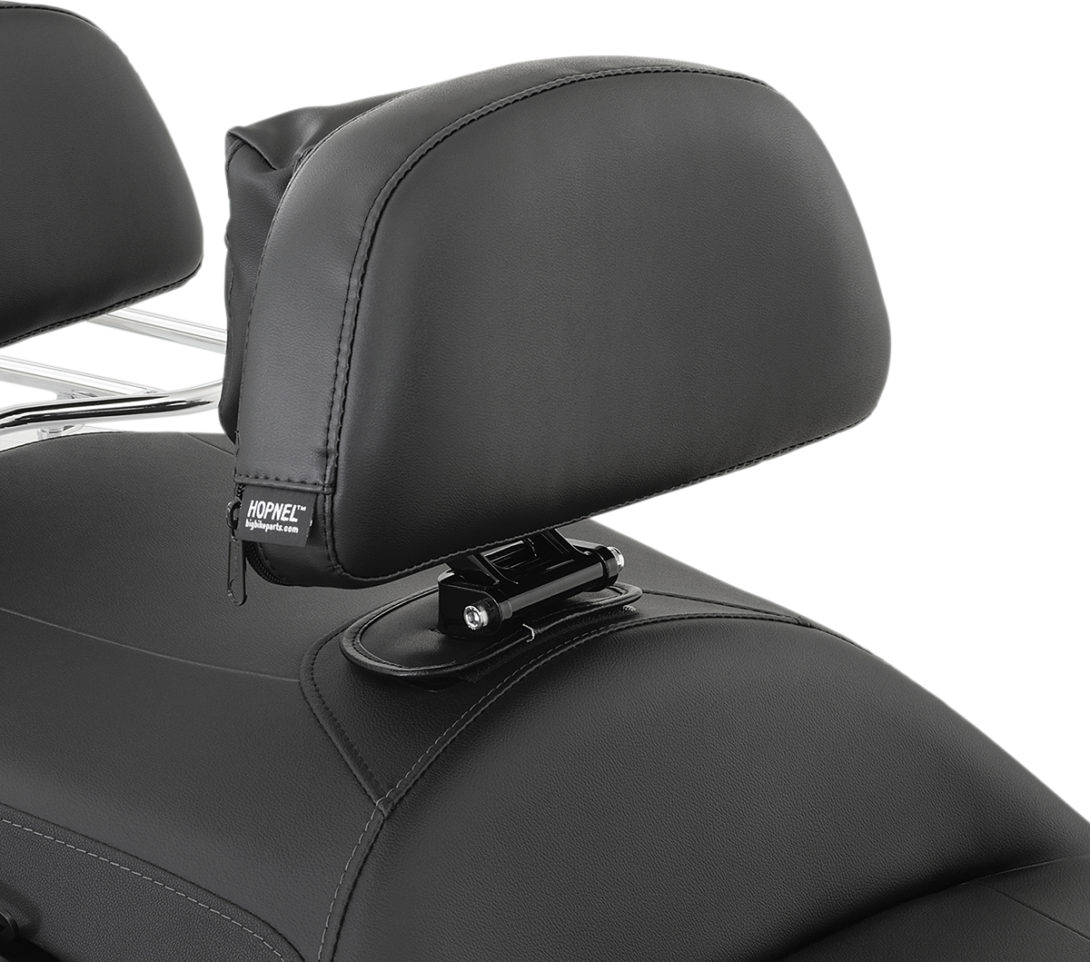 Bill's Exhausts SHOW CHROME Detachable Smart Mount Backrest for GL1800 motorcycle engine, with chrome finish and adjustable design