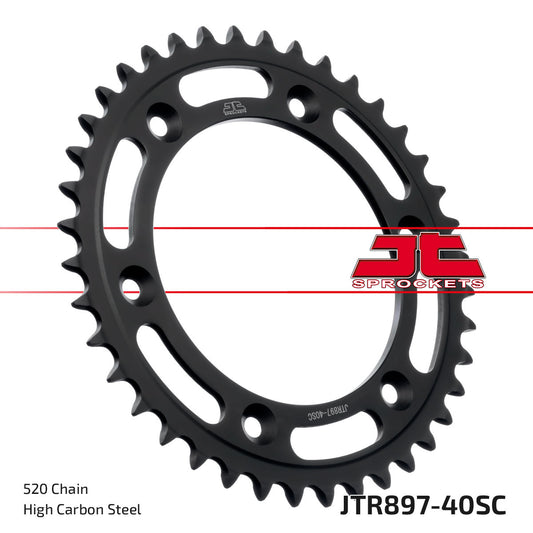 JT JTR897.40SC steel rear sprocket with 40 teeth for 520 chain, designed for Husqvarna and KTM motorcycles.