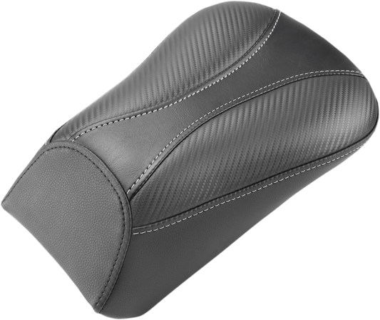 Saddlemens Dominator Pillion Pad for standard reach, black with gray stitching, motorcycle seat accessory by Bill's Exhausts.