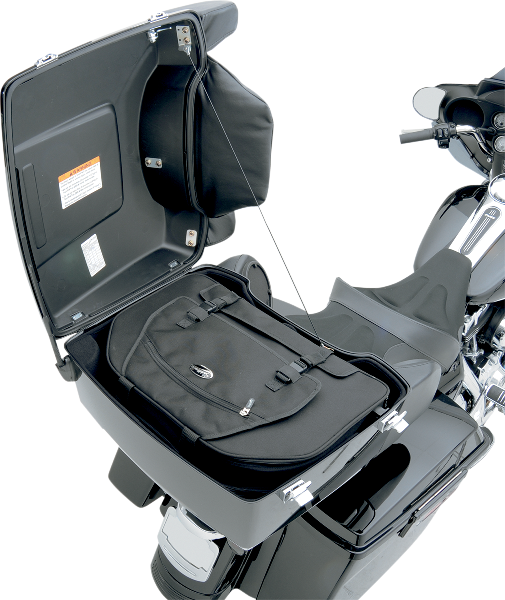 Bill's Exhausts saddlemen Tour-Pak luggage bag mounted on motorcycle seat, durable storage for touring trips