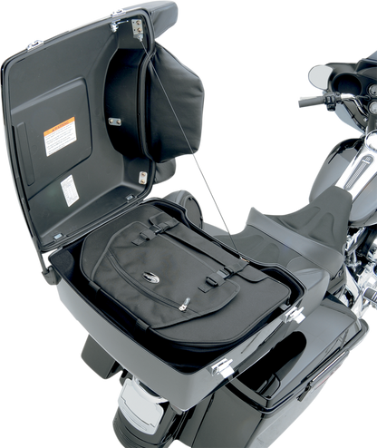 Bill's Exhausts saddlemen Tour-Pak luggage bag mounted on motorcycle seat, durable storage for touring trips