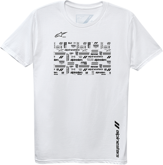 White Bill's Exhausts ALPINESTARS Chaotic T-Shirt in 2XL, featuring a graphic print on the front and a comfortable fit.