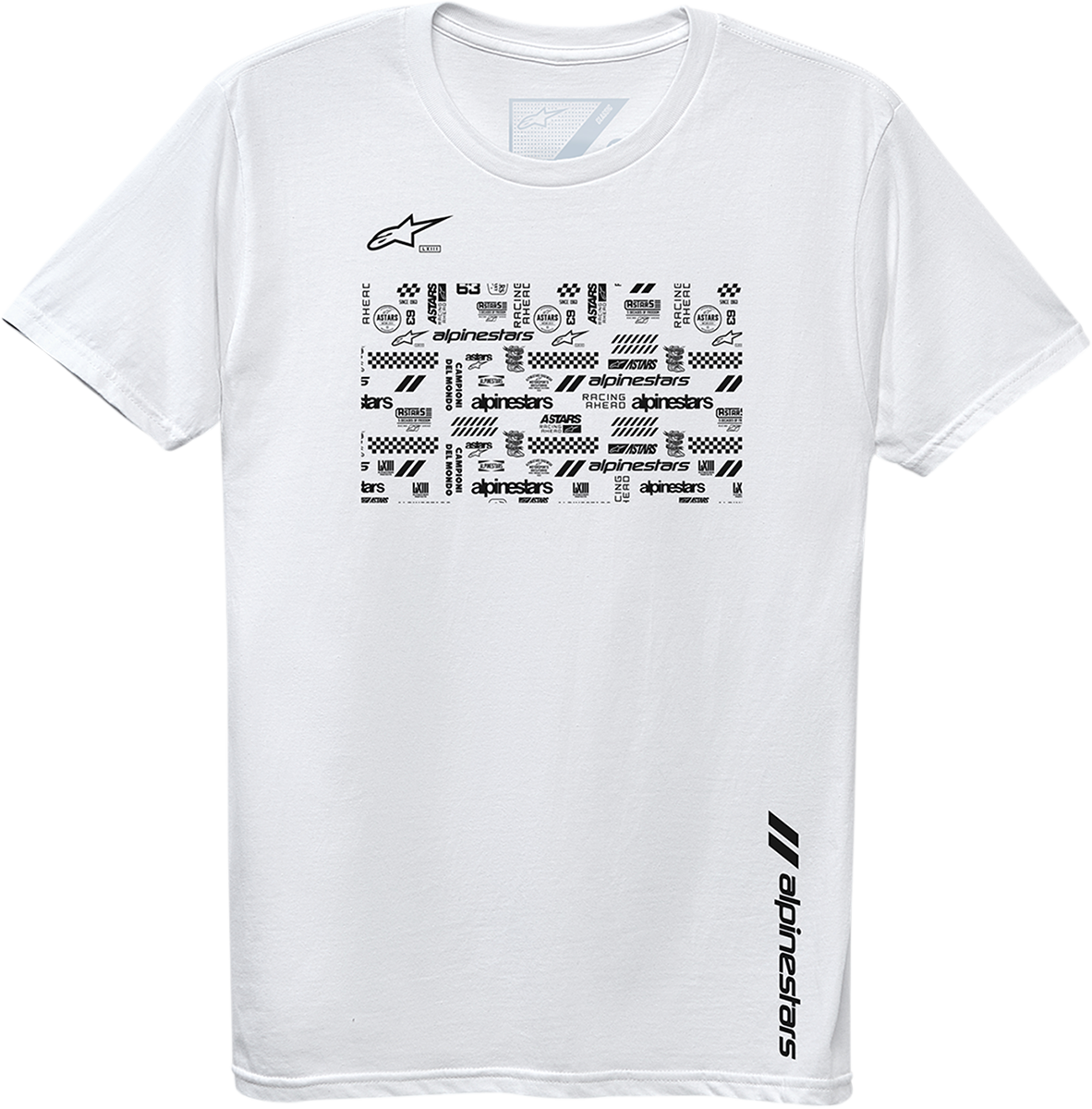 Alpinestars Chaotic T-Shirt in white, large size, casual graphic T-shirt with bold design, perfect for streetwear style.