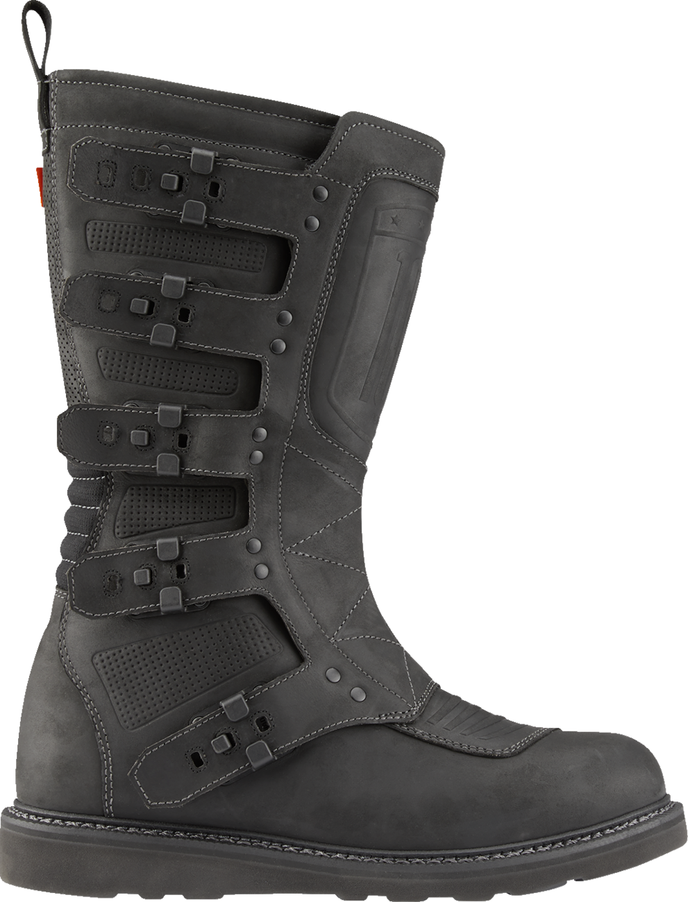Black ICON Elsinore 2™ CE boots by Bill's Exhausts, size 11, with rugged leather upper and durable sole.
