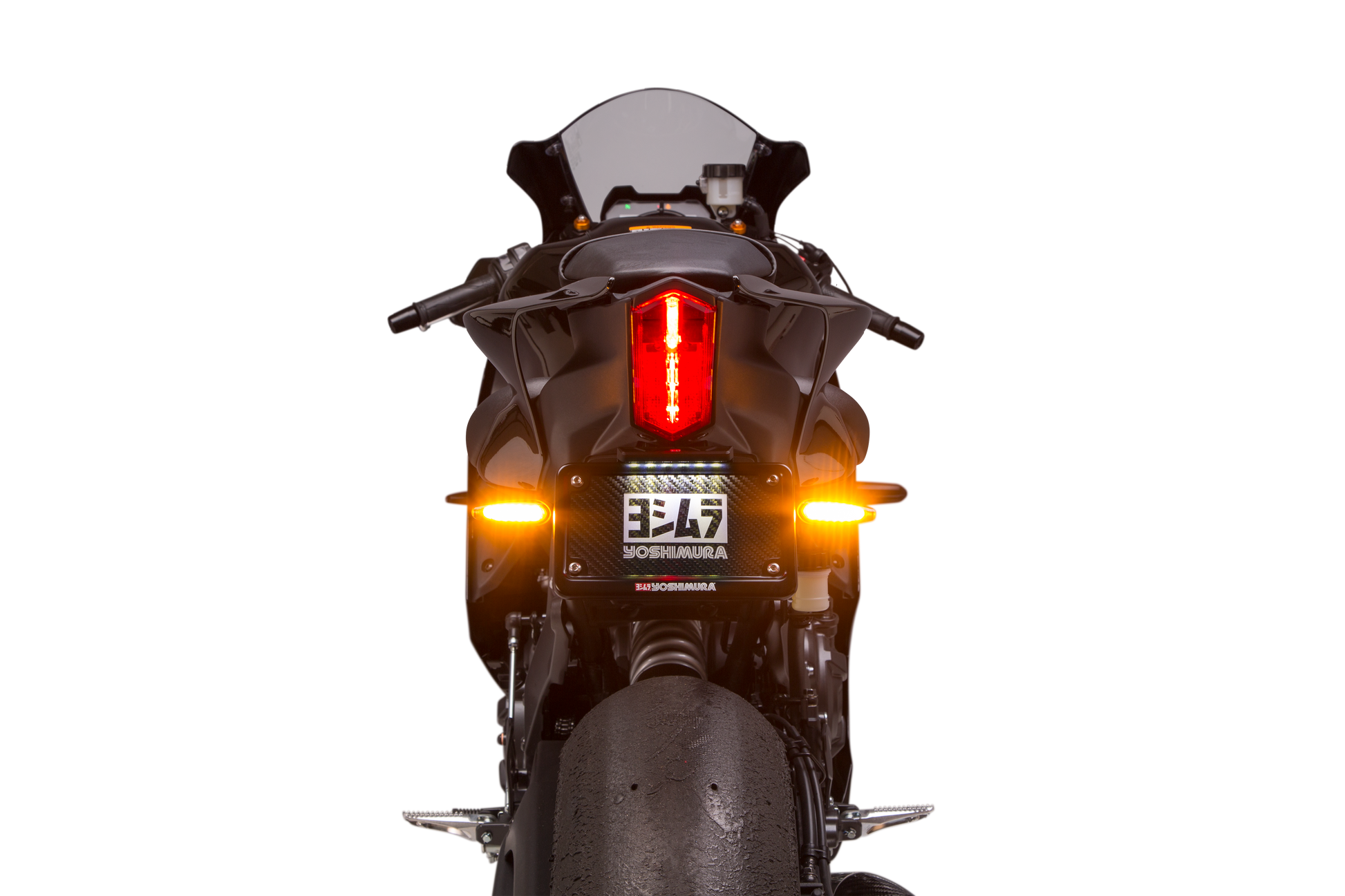 YOSHIMURA Fender Eliminator Kit for Yamaha motorcycles, showing sleek black license plate holder and integrated tail light assembly.