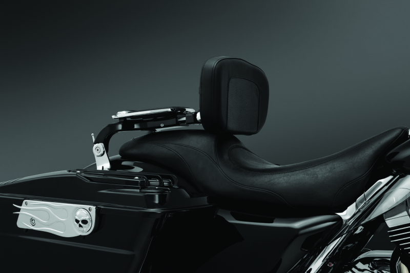 Kuryakyn multi-purpose backrest with luggage rack mounted on powersports vehicle seat, providing support and cargo space
