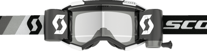 Scott Fury WFS Goggle in black and white with clear lens, designed for motocross and outdoor sports.