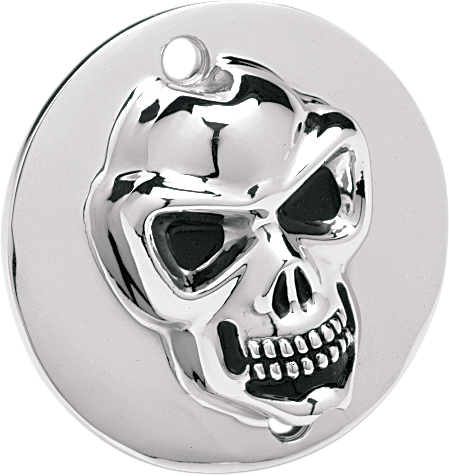 DRAG SPECIALTIES 3-D skull points cover for Harley Sportster motorcycle, featuring detailed skull design and chrome finish.