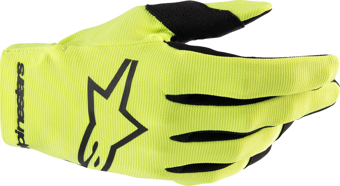 Alpinestars Radar gloves in fluo yellow and black, large size, showing the textured palm and vibrant color design.