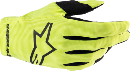 Alpinestars Radar gloves in fluo yellow and black, large size, showing the textured palm and vibrant color design.