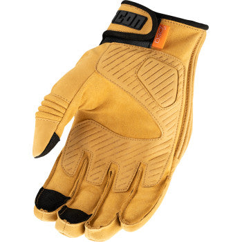 Bill's Exhausts ICON Long Track CX™ gloves in tan, size XL, showing the textured leather exterior and secure wrist closure.