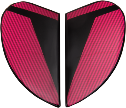 Pink ICON Airform™ Side Plates for Conflux helmet, motorcycle helmet parts, with detailed pink and black design accents.