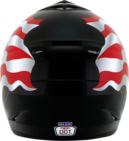 Black AFX FX-17 helmet with flag design in 4XL size, featuring a sleek helmet shape and detailed graphics.
