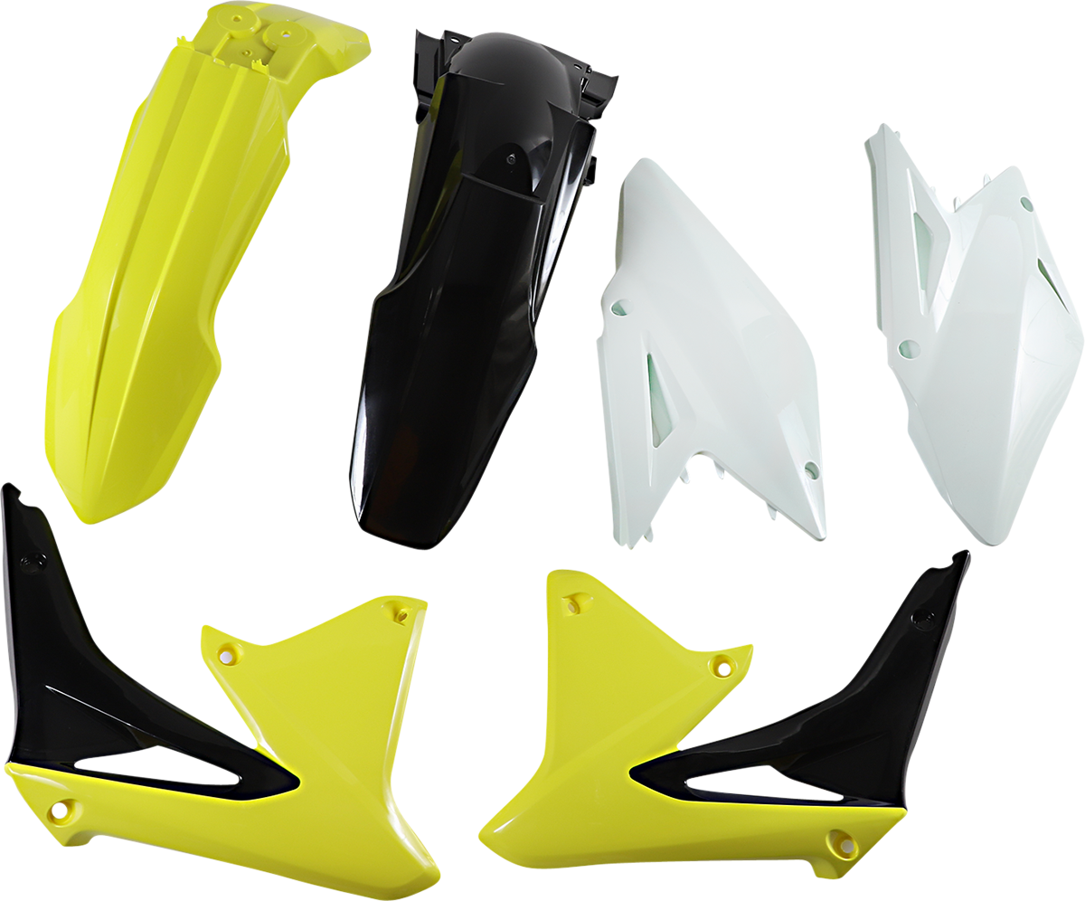 Acerbis standard replacement body kit for OEM '13 motorcycle, shown in white with parts laid out on a clean surface.