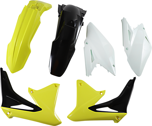 Acerbis standard replacement body kit for OEM '13 motorcycle, shown in white with parts laid out on a clean surface.