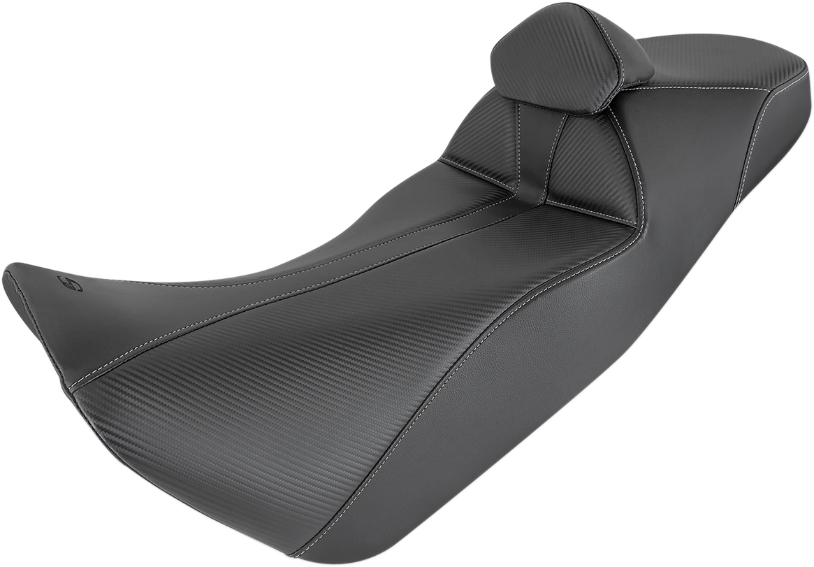 Black SADDLEMEN Adventure Tour Seat for CRF1000 '16-'19 with lumbar backrest, designed for comfort on touring motorcycles.