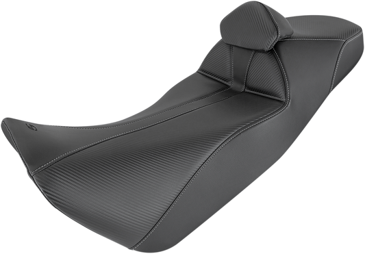 Black SADDLEMEN Adventure Tour Seat for CRF1000 '16-'19 with lumbar backrest, designed for comfort on touring motorcycles.