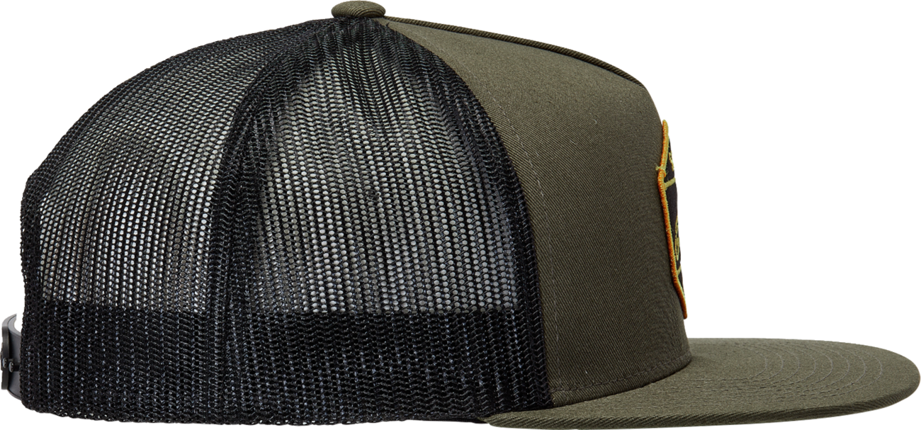 Black ALPINESTARS Bolt Trucker Hat with military-style design, adjustable one size fits all, branded with ALPINESTARS logo.