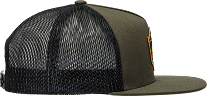 Black ALPINESTARS Bolt Trucker Hat with military-style design, adjustable one size fits all, branded with ALPINESTARS logo.