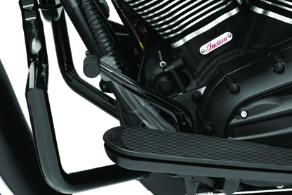 Kuryakyn black shift lever for Indian motorcycles, part number 5817, shown installed with detailed design on a motorcycle.