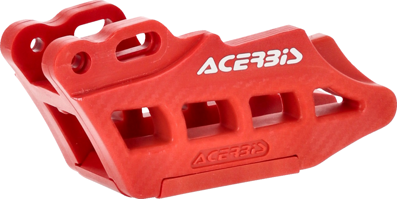 Red ACERBIS Chain Guide for CRF300L motorcycle, shown in body view with mounting details.