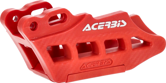 Red ACERBIS Chain Guide for CRF300L motorcycle, shown in body view with mounting details.