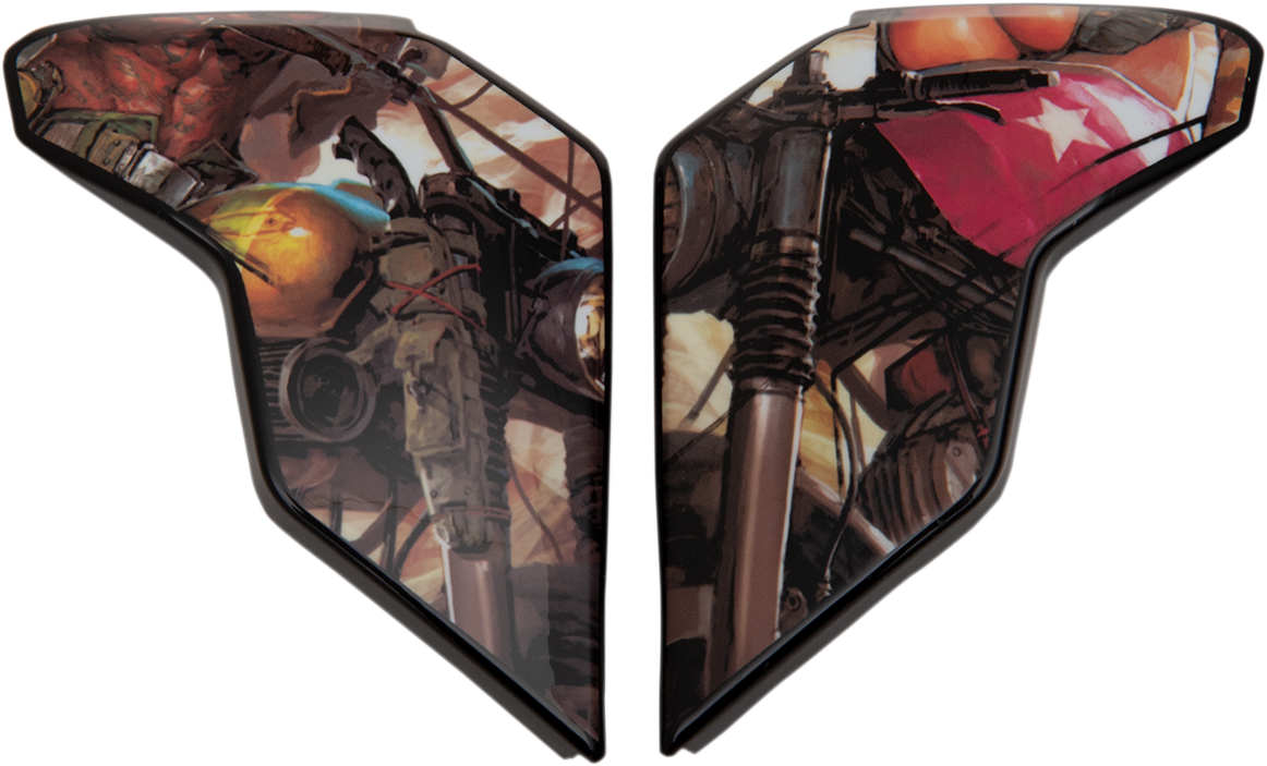 Brown ICON Airflite™ side plates for helmet, part of Pleasuredome3 collection, with detailed design visible in the image.