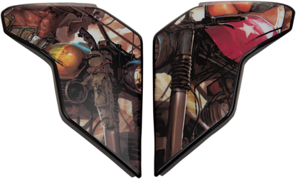 Brown ICON Airflite™ side plates for helmet, part of Pleasuredome3 collection, with detailed design visible in the image.