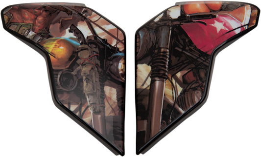 Brown ICON Airflite™ side plates for helmet, part of Pleasuredome3 collection, with detailed design visible in the image.