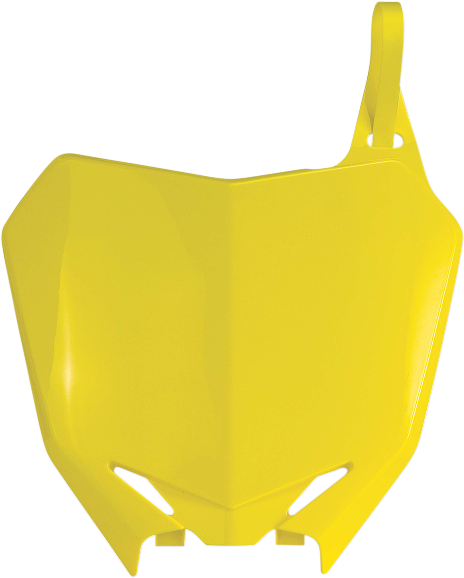 Acerbis front number plate for 2002 RM motorcycle in yellow, showing the body panel with mounting holes and Acerbis branding.