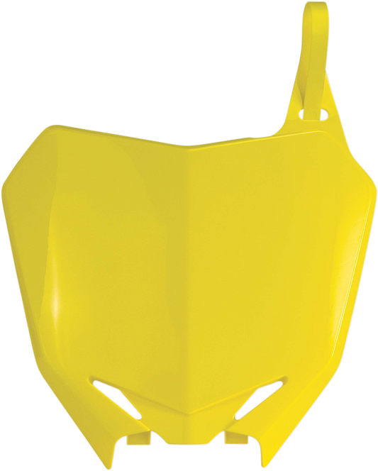 Acerbis front number plate for 2002 RM motorcycle in yellow, showing the body panel with mounting holes and Acerbis branding.