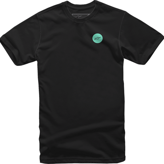 Black Alpinestars Faster T-Shirt in Large, featuring the Alpinestars logo and sleek design, displayed on a plain background.